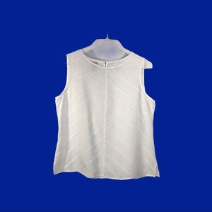 Talbots White Linen Chevron Slvlss Top Sz 14 EUC